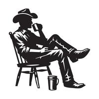 ein Cowboy Trinken Kaffee Illustration im schwarz und Weiß vektor