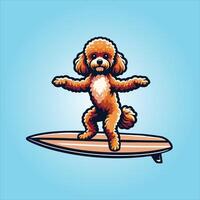 hund spelar surfingbrädor - en leksak pudel hund surfing illustration vektor