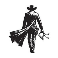 en cowboy gående bort illustration i svart och vit vektor