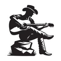 ein Cowboy spielen ein Gitarre Illustration im schwarz und Weiß vektor