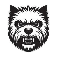 Illustration von ein wütend Westen Hochland Weiß Terrier Hund Gesicht im schwarz und Weiß vektor
