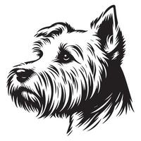 ein nachdenklich Westen Hochland Weiß Terrier Hund Gesicht Illustration im schwarz und Weiß vektor