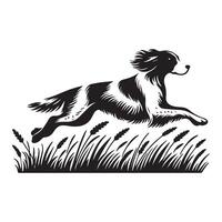 anmutig Bretagne Spaniel im hoch Gras Illustration im schwarz und Weiß vektor