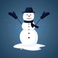 glad snögubbe karaktär bär hatt och halsduk vektor