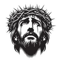 Jesus himmlisch Blick Gesicht Illustration im schwarz und Weiß vektor