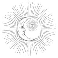Boho Mondsichel mit Sonne, Tattoo-Design