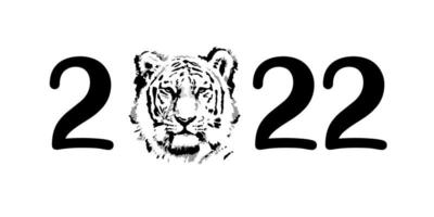 Tigerkopf auf Zahlen 2022, minimalistischer Stil vektor