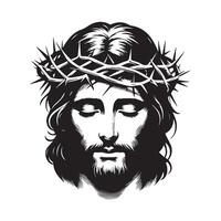 Jesus traurig Ausdruck Kopf Illustration im schwarz und Weiß vektor