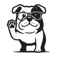 Lycklig engelsk bulldogg vinka illustration i svart och vit vektor
