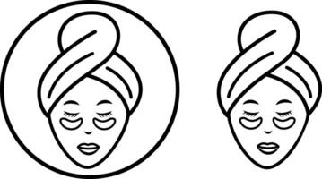 en flicka med gel plåster under henne ögon. plåster under de ögon, mellan de ögonbryn, för de mun och näsa. en symbol av en föryngrande ansiktsbehandling behandling. redigerbar stroke. isolerat illustration. illustration vektor