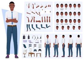 afroamerikanischer Mann Charaktererstellung mit Gesten, Mimik und verschiedenen Posen-Design vektor