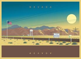 Abendlandschaft von Nevada, USA. Symbolische Vektorillustration einer Interstate Highway des amerikanischen Südstaates