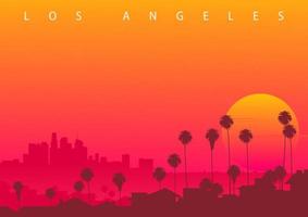 en gata i stadsdelen Los Angeles. symbolisk illustration med en mataffärsbyggnad, ett vattentorn, stadssilhuetten, elstolpe och en lastbil parkerad på gatan, ej härledd bild vektor