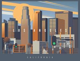 stadsbilden i los angeles under den gyllene timmen, vektorillustration. stiliserad skyline la, Kalifornien, USA vektor