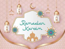 Ramadan karem, Einladung, Gruß Karte Design, Lampe und Masjid vektor