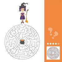 Labyrinth-Spiel für Kinder mit Hexe. Lasst uns dieser alten Hexe helfen, den Kessel zu finden vektor