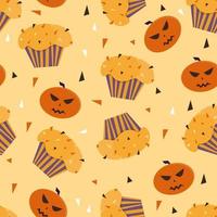 Happy Halloween Cupcakes mit süßen Halloween-Elementen - nahtloses Muster vektor