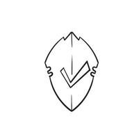 handritad doodle sköld och checklista symbol för skydd ikon illustration vektor