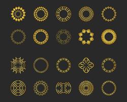 Sammlung von schwarzen Hintergründen und goldenen geometrischen Elementen. Reihe von Etiketten, Symbolen, Logos und nahtlosen Mustern. Vorlagen mit Luxusfolie zum Verpacken vektor