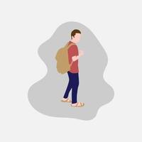 vektorillustration av en man som står med en ryggsäck. platt illustration. mänsklig platt illustration vektor