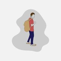 Vektor-Illustration eines Mannes, der mit einem Rucksack steht. flache Abbildung. menschliche flache Abbildung vektor