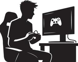 gamer pojke bär virtuell verklighet glasögon spelar spel silhuett illustration vektor