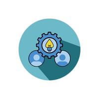 lagarbete ikon i platt stil. lagarbete illustration på blå cirkel med lång skugga. illustration av lagarbete miljö. team symbol element design för hemsida eller app vektor