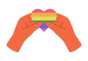 Paar Hände halten Regenbogen lgbt Herz vektor