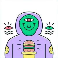 Hip-Hop-Alien im Hoodie mit Burger-Illustration. Vektorgrafiken für T-Shirt-Drucke und andere Zwecke. vektor