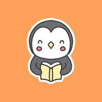 Kawaii Pinguin, der eine Buchillustration liest. Vektorgrafiken für Merch-Prints und andere Zwecke. vektor