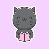 kawaii svart katt läser en bok illustration. vektorgrafik för t-shirttryck och andra användningsområden. vektor