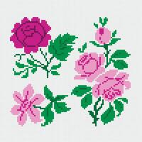 blomma broderi pixel prydnad konst vektor