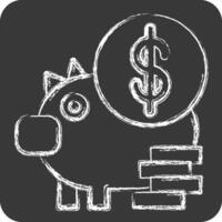 Symbol Geld sparen. verbunden zu Finanzen und MwSt Symbol. Kreide Stil. einfach Design Illustration vektor