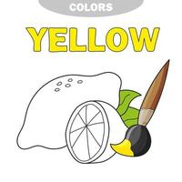 Malbuchseite für Kinder im Vorschulalter mit Umrissen von Zitrone - gelbe Farbe vektor