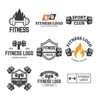 einstellen von Fitness Logo. Kettlebell kombiniert Hantel Design vektor