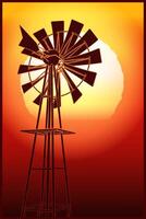 Bauernhof Windmühle beim Sonnenuntergang vektor