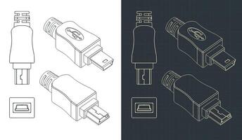 uSB mini manlig plugg ritningar vektor