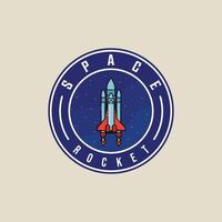 Rakete Raum Schiff Emblem Logo Illustration Vorlage Grafik Design. Luft- und Raumfahrt Zeichen und Symbol zum Astronomie Konzept mit Kreis Abzeichen Typografie Stil vektor