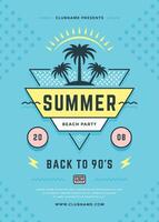 Sommer- Strand Party Flyer oder Poster Vorlage 90er Jahre Typografie Stil Design. vektor