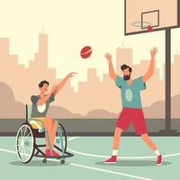 Mann im Rollstuhl, der Basketball spielt