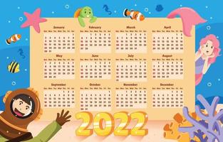 undervattens 2022 kalender vektor