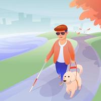blinder Mann, der mit Hund im Stadtpark spazieren geht vektor