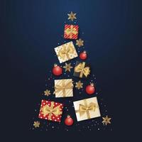schöner Weihnachtsbaum aus Geschenkboxen und Weihnachtselementen vektor