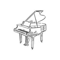 ein Linie gezeichnet Illustration von ein großartig Klavier im schwarz und Weiß vektor