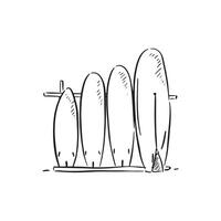 en linje dragen skiss av fyra surfa styrelser i svart och vit vektor