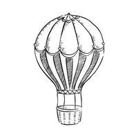 ein Linie gezeichnet heiß Luft Ballon mit dekorativ Elemente. schwarz und Weiß Linie Zeichnung durch Hand. vektor