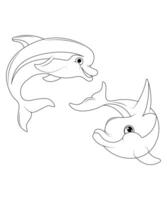 söt och rolig delfin färg sida för barn och vuxna. delfin färg bok för barn vektor