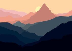 Berge Landschaft im Sonnenuntergang, Natur Illustration. vektor