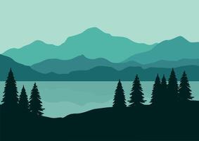 Berge und Seen Illustration im eben Design zum Hintergrund. vektor