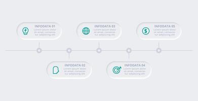 neumorphisch Flussdiagramm Infografik. kreativ Konzept zum Infografik mit 5 Schritte, Optionen, Teile oder Prozesse. Vorlage zum Diagramm, Graph, Präsentation und Diagramm. vektor